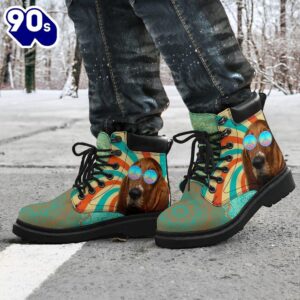 Basset Hound Leather Boots Hippie Style Shoes Funny