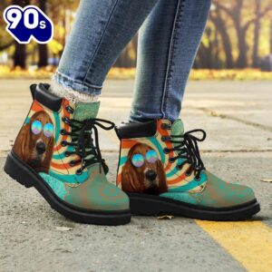 Basset Hound Leather Boots Hippie Style Shoes Funny