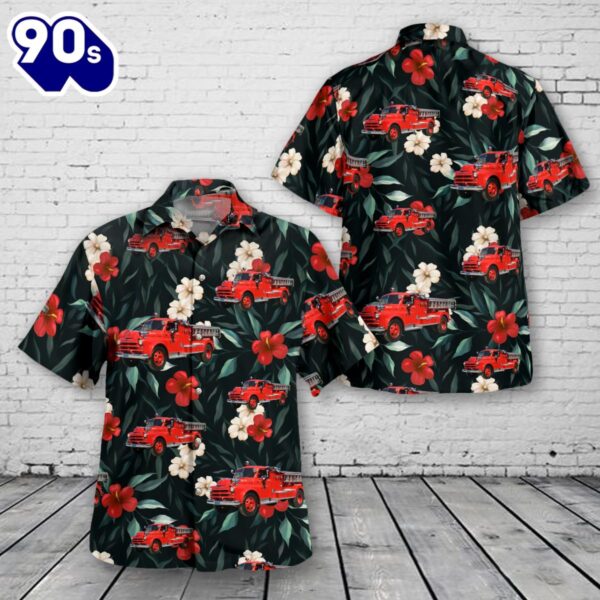 Bay City, MI, Monitor Twp Fire Department Dodge Fire Truck Hawaiian Shirt