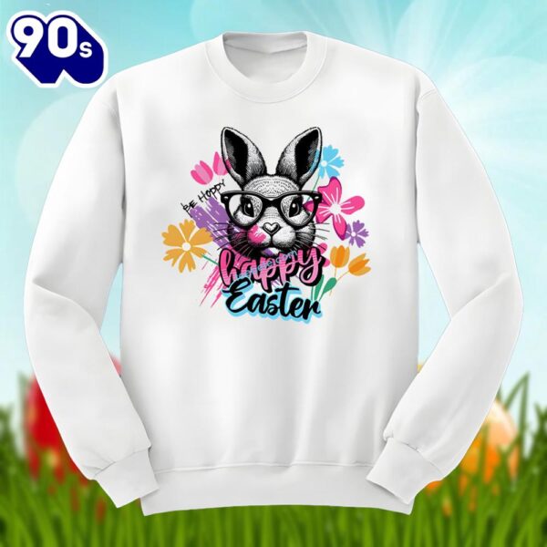 Be Hoppy Happy Easter With Bunny Floral Shirt Men Women