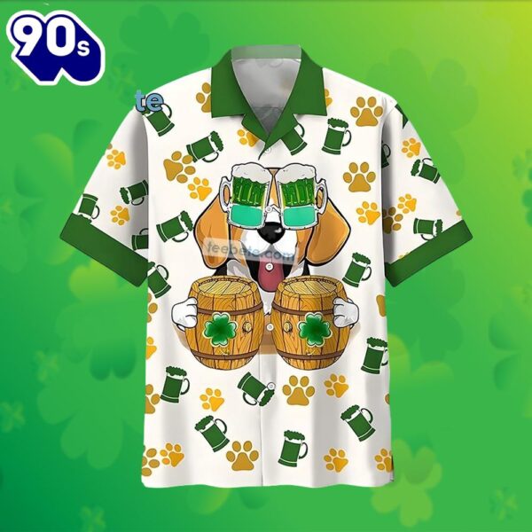 Beagle Beer Shamrock St Patrick Green Cheap Mens Hawaiian Shirts 2025