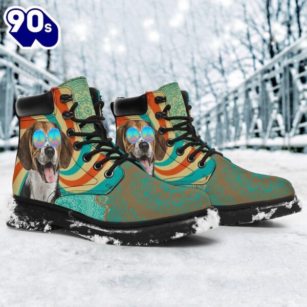 Beagle Dog Leather Boots Funny Hippie Style Shoes