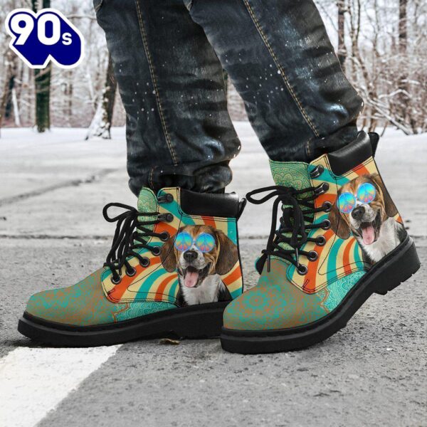 Beagle Dog Leather Boots Funny Hippie Style Shoes