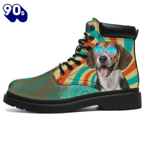 Beagle Dog Leather Boots Funny Hippie Style Shoes