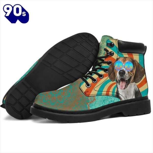 Beagle Dog Leather Boots Funny Hippie Style Shoes