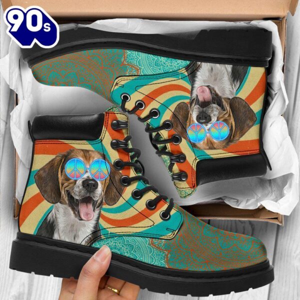 Beagle Dog Leather Boots Funny Hippie Style Shoes