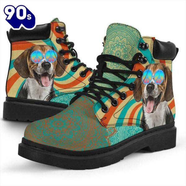 Beagle Dog Leather Boots Funny Hippie Style Shoes