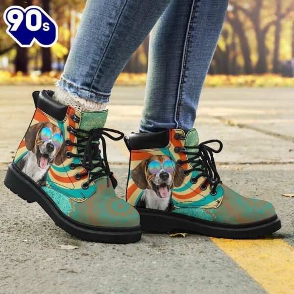 Beagle Dog Leather Boots Funny Hippie Style Shoes