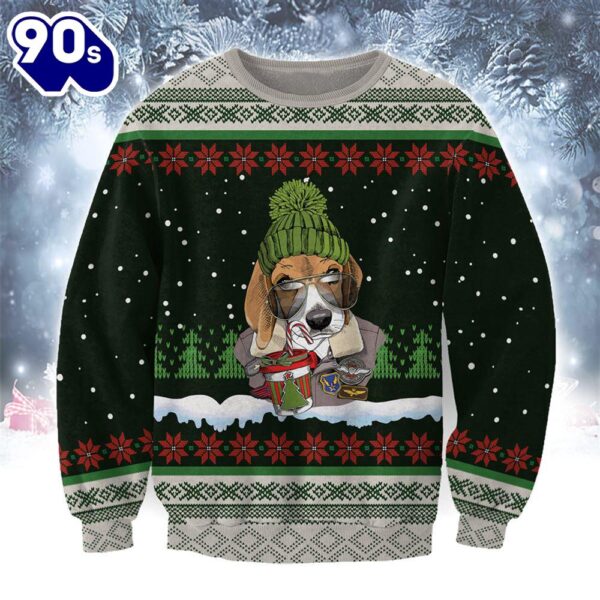 Beagle With Snow And Christmas Ugly Sweater