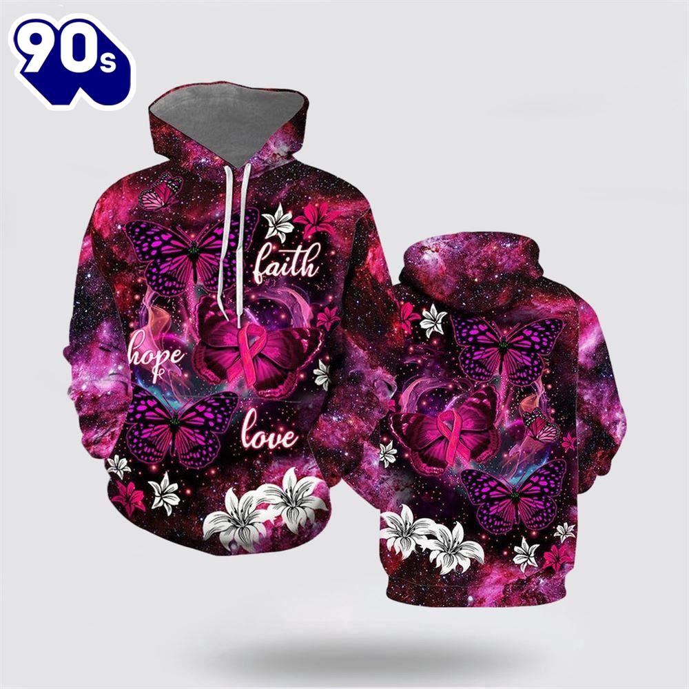 Beautiful Butterfly Breast Cancer Awareness All Over Print Hoodie Beautiful Butterfly Breast Cancer Awareness All Over Print Hoodie