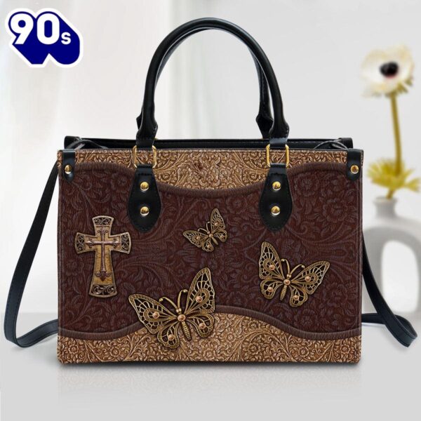 Beautiful Christian Cross And Butterfly Leather Bag Christ Gifts Leather Bags  Gift For  Women Christmas