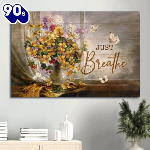 Beautiful Flower Vase White Butterfly Stunning Flower Painting Flower Painting Canvas Just Breathe Canvas Wall Art  Gift Christmas