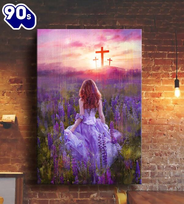 Beautiful Girl In The Lavender Field Cross Canvas Posters   Gift Christmas