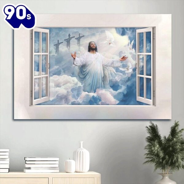 Beautiful Heaven Jesus Painting Holy Spirit Dove White Windows Jesus In Heaven Canvas Wall Art  Gift Christmas