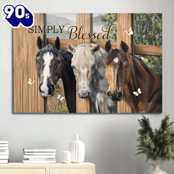 Beautiful Horse Drawing Quarter Horse White Butterfly Simply Blessed Canvas Wall Art