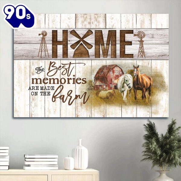 Beautiful Horse Drawing Yellow Field Old House Canvas The Best Memories Are Made On The Farm Canvas