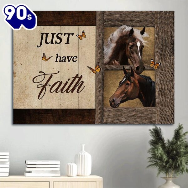 Beautiful Horse Orange Butterfly Wooden Background Just Have Faith Canvas Wall Art