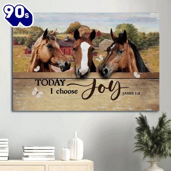 Beautiful Horse Painting Farm Drawing Red House Canvas Today I Choose Joy Canvas Wall Art