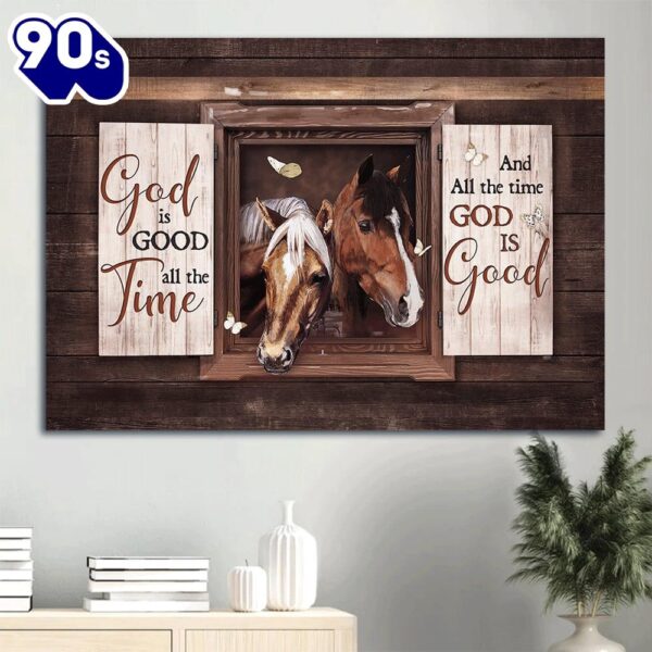 Beautiful Horse Square Frame White Butterfly Canvas God Is Good All The Time Canvas Wall Art
