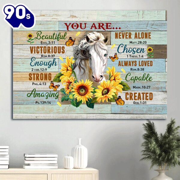 Beautiful Horse Sunflower You Are Victorious Strong Never Alone And Always Loved Canvas Wall Art