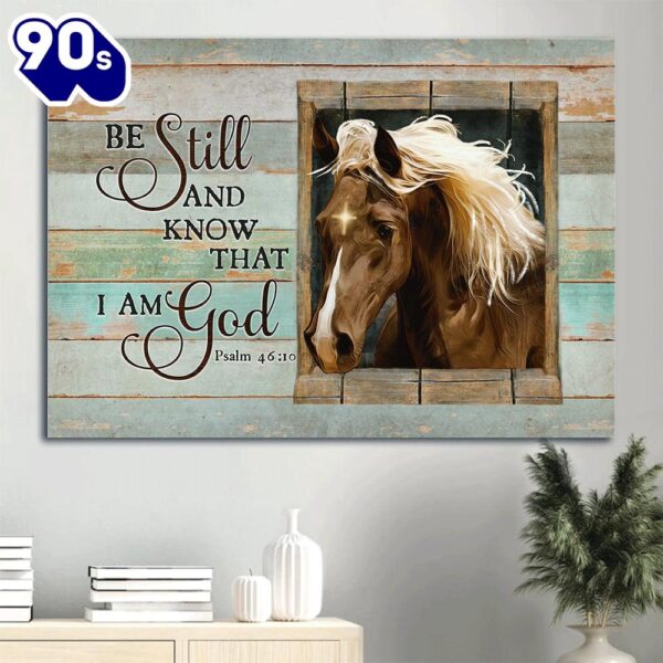 Beautiful Horse White Horse Hair Vintage Window Be Still And Know That I Am God Canvas Wall Art