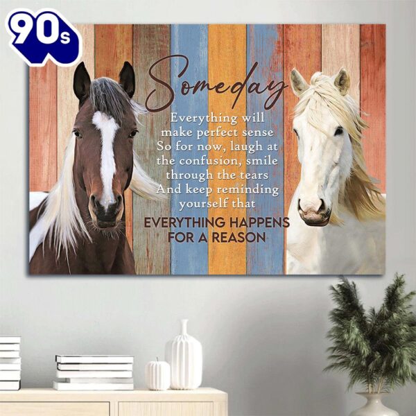 Beautiful Horses Colorful Background Everything Happens For A Reason Canvas Wall Art