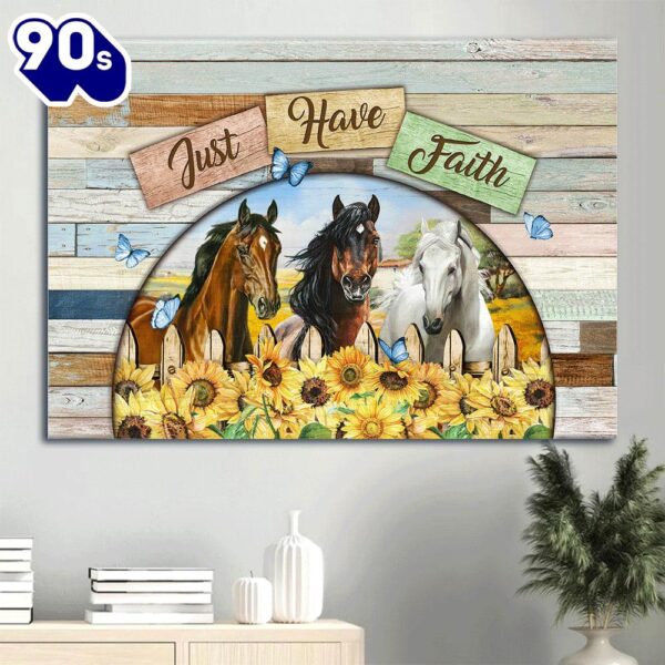 Beautiful Horses Half Circle Mirror Sunflower Garden Just Have Faith Canvas Wall Art