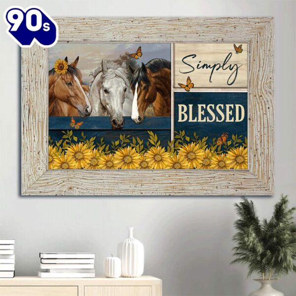 Beautiful Horses Sunflower Garden Monarch Butterfly Canvas Simply Blessed Canvas Wall Art