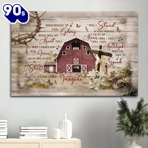 Beautiful House Flower Field Cross Symbol Canvas I Can Only Imagine Canvas Wall Art