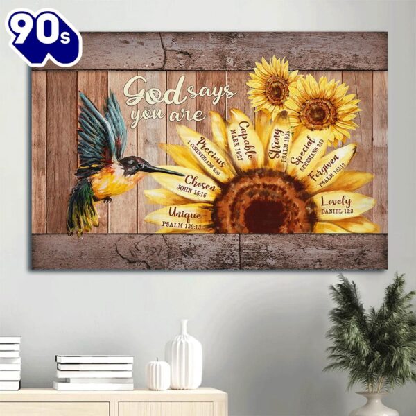 Beautiful Hummingbird Big Sunflower Canvas God Says You Are Canvas Wall Art