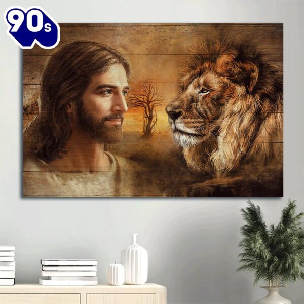 Beautiful Jesus Drawing Lion Face Lion Of Judah Face To Face Canvas Wall Art