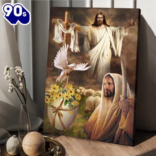 Beautiful Jesus Painting Dove Cross Yellow Flower Canvas Posters