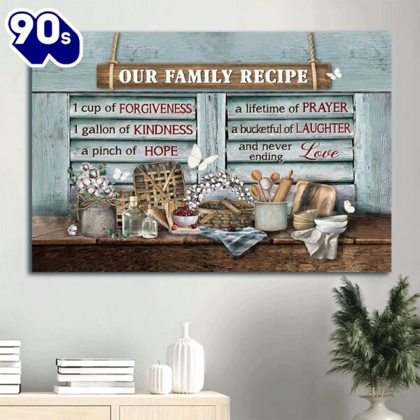 Beautiful Kitchen Cotton Flower Butterfly Our Family Recipe Canvas Wall Art
