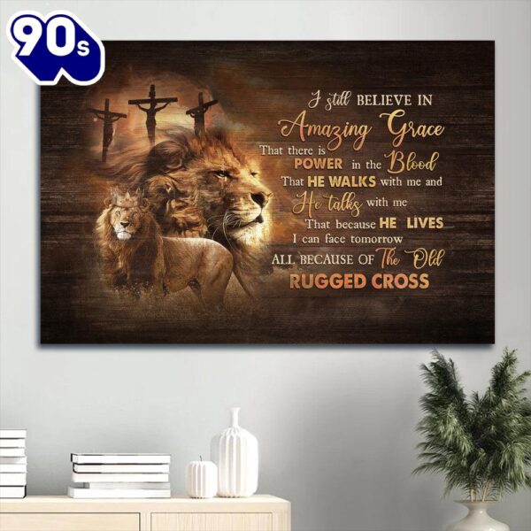 Beautiful Lion Drawing Golden Crown I Still Believe In Amazing Grace Canvas Wall Art