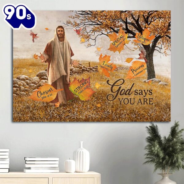 Beautiful Maple Forest Autumn Drawing Jesus Painting God Says You Are Canvas Wall Art