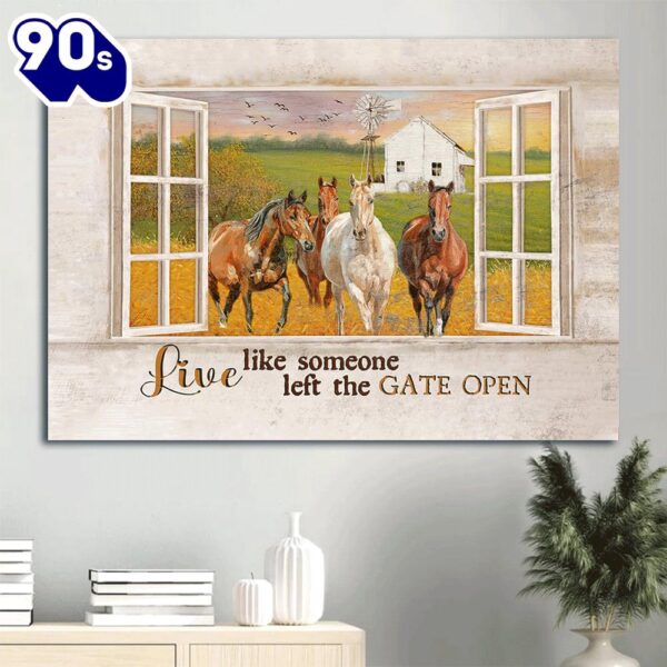 Beautiful Meadow Land Quarter Horse Windmill Live Like Someone Left The Gate Open Canvas Wall Art