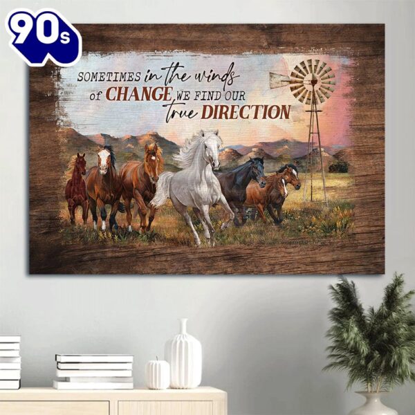 Beautiful Mountain Running Horse Windmill Sometimes In The Winds Canvas Wall Art