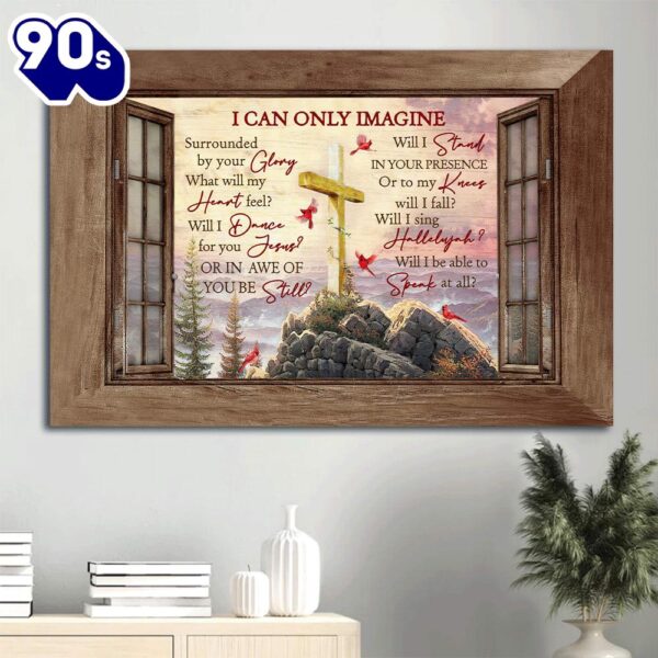 Beautiful Mountain Wooden Cross Pink Sunset I Can Only Imagine Canvas Wall Art