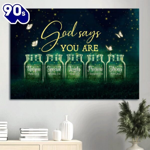 Beautiful Night Firefly Drawing Pretty Butterfly God Says You Are Unique Canvas Wall Art