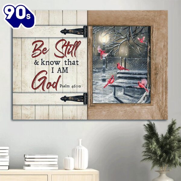 Beautiful Night Snow Drawing Cardinal Be Still And Know That I Am God Canvas Wall Art