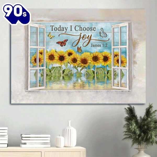 Beautiful Sunflower Garden Watercolor Butterfly Vintage Art Today I Choose Joy Canvas Wall Art