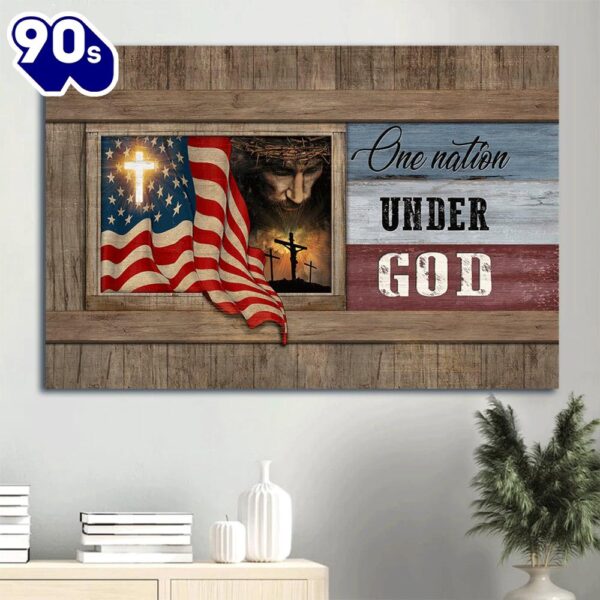 Beautiful Us Flag Face Of Jesus Window Painting One Nation Under God Canvas Wall Art