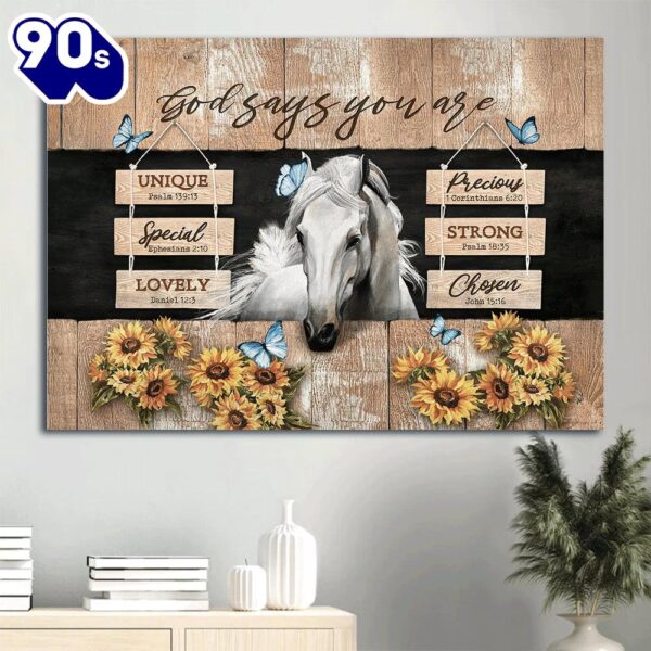 Beautiful White Horse Sunflower God Says You Are Canvas Wall Art