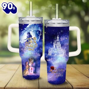 Beauty And The Beast Castle Printed Glitter Tumbler