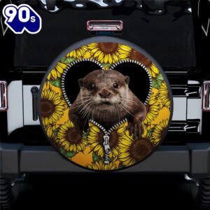 Beaver Sunflower Zipper Car Spare Tire Covers Gift For Campers