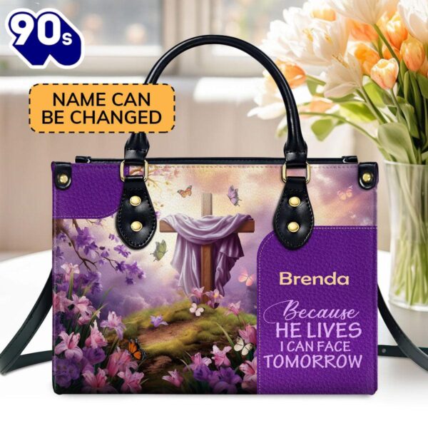 Because He Lives  Personalized Leather Handbag With Zipper , Christian Bags  Gift For Women Christmas