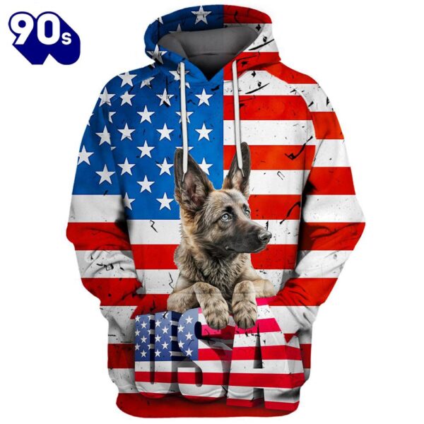 Belgian Laekenois Dog 3D Face Graphic Premium America Flag Hoodie   Gift Christmas