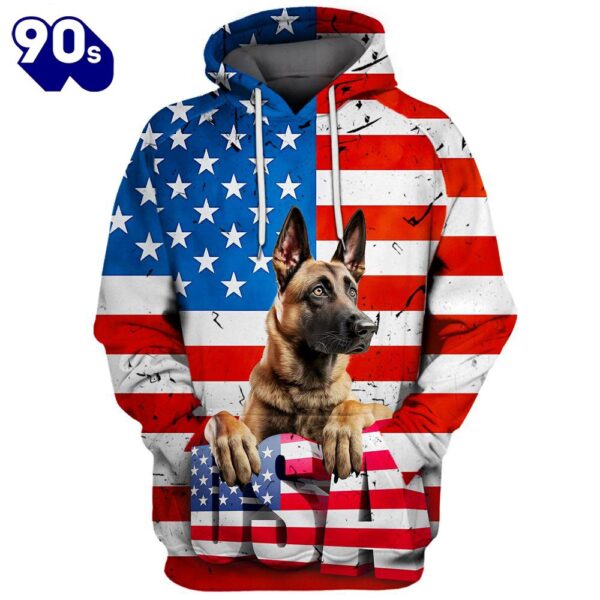 Belgian Malinois Dog 3D Face Graphic Premium America Flag Hoodie   Gift Christmas