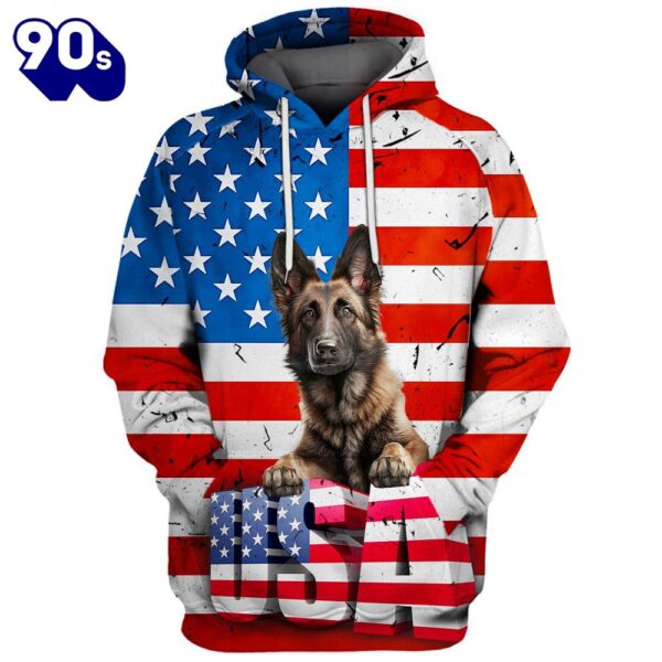 Belgian Shepherd Dog 3D Face Graphic Premium America Flag Hoodie   Gift Christmas