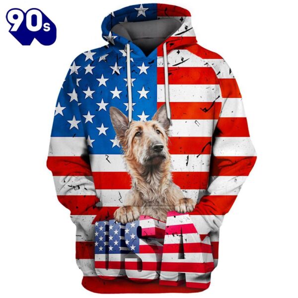 Berger Picard Dog 3D Face Graphic Premium America Flag Hoodie   Gift Christmas